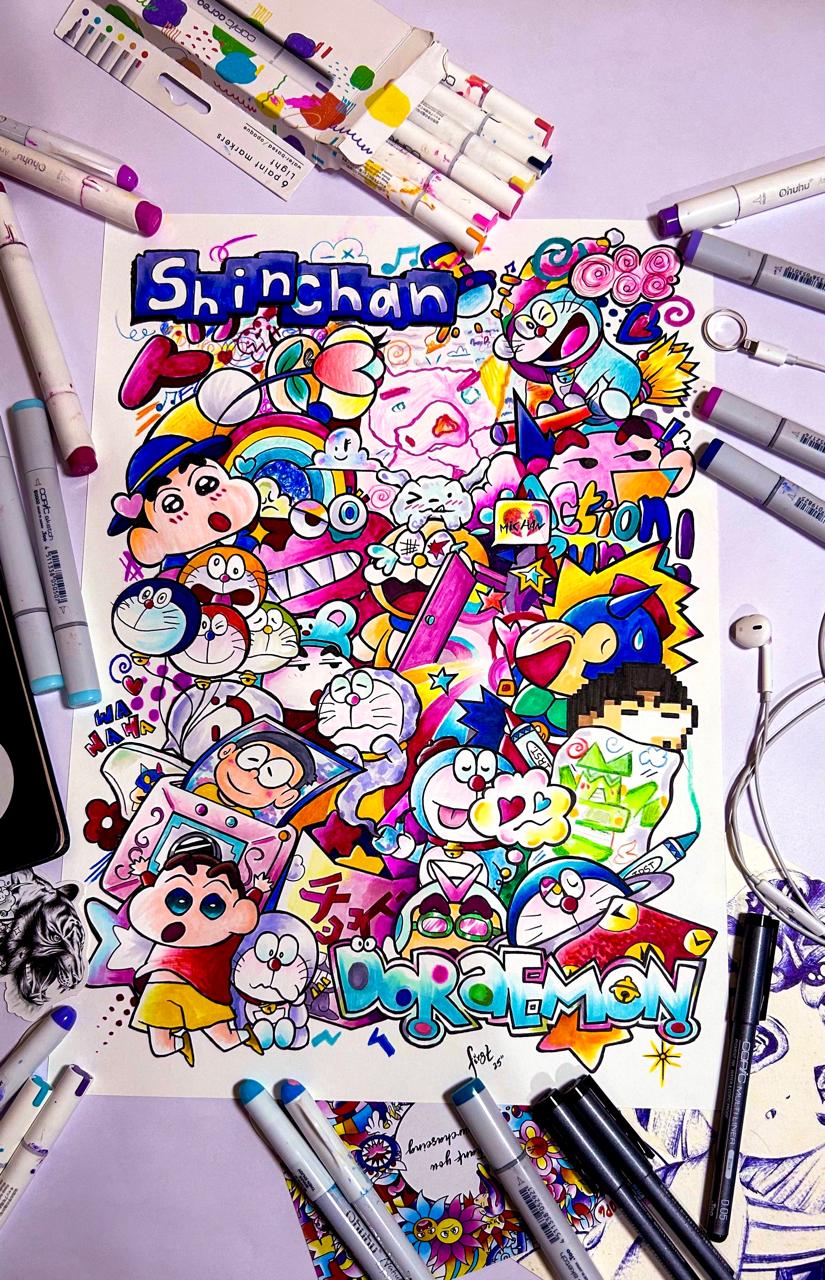 "DORAEMON & SHINCHAN" Original On Paper