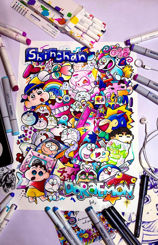 "DORAEMON & SHINCHAN" Original On Paper