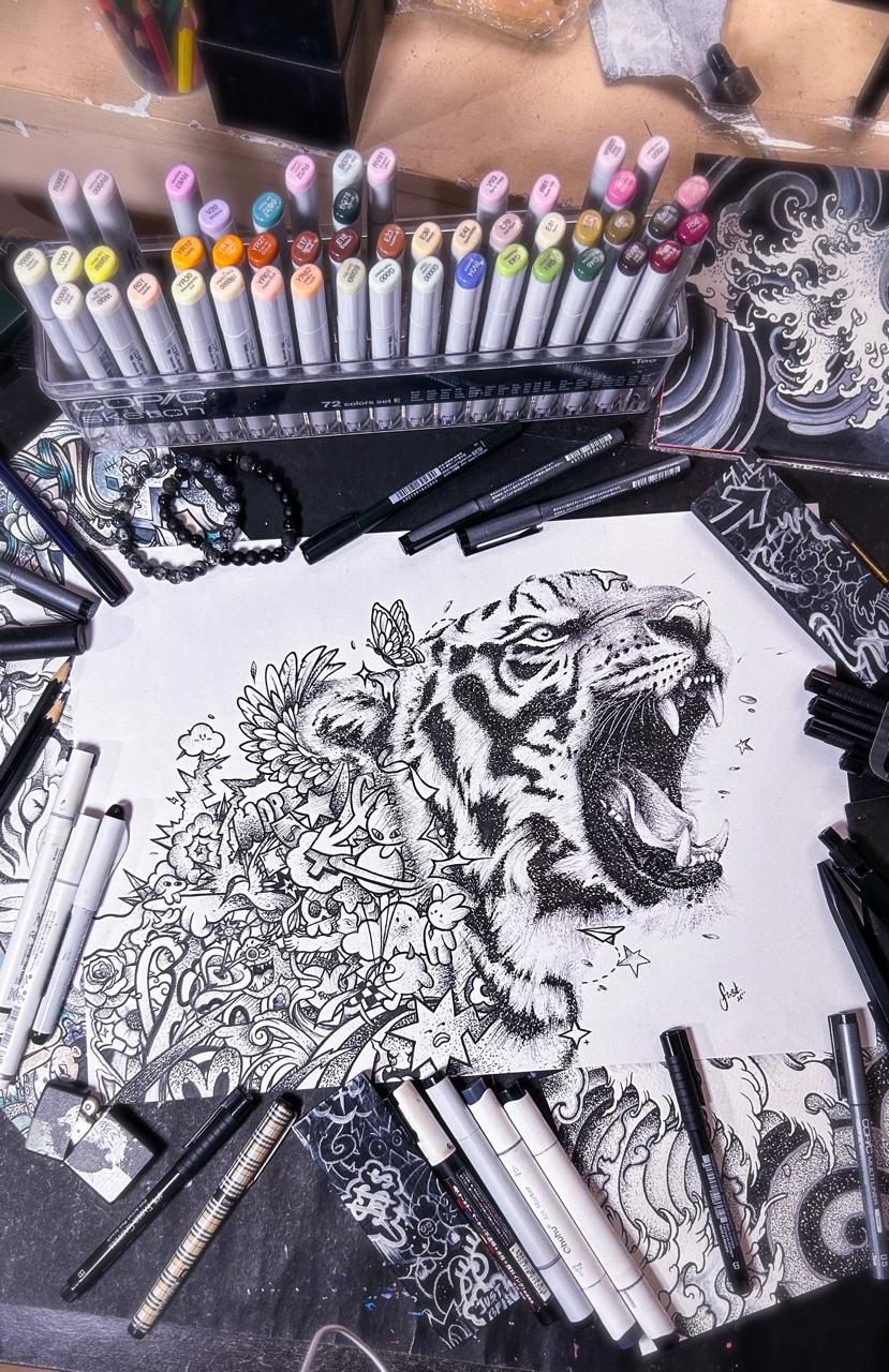 "Trippy Tiger" Original On  Paper