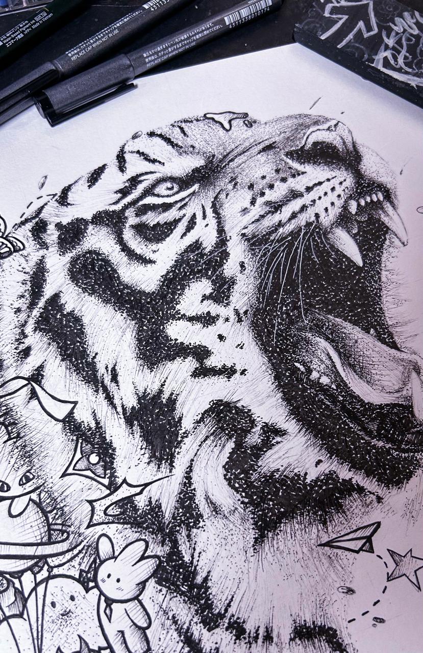 "Trippy Tiger" Original On  Paper